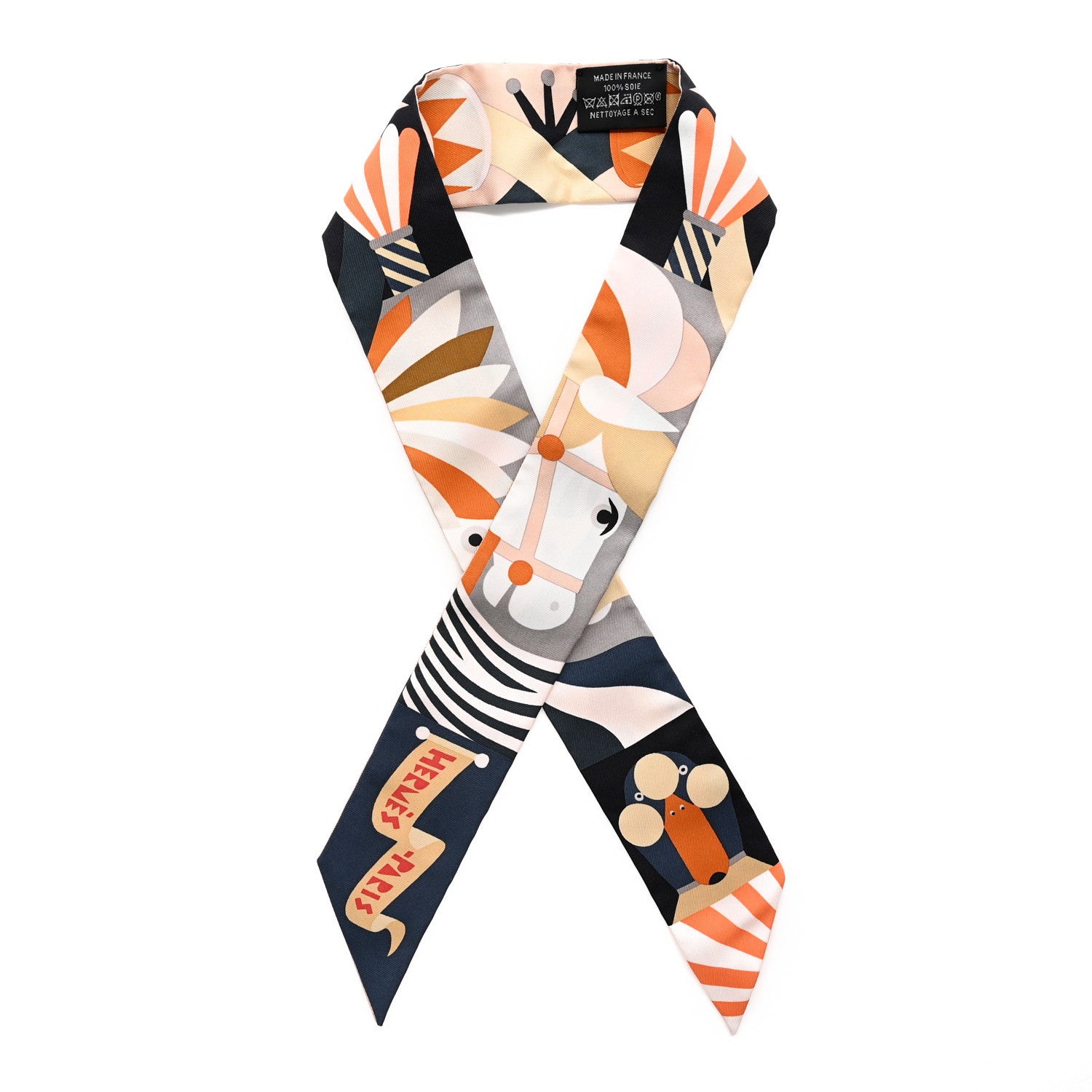 Hermes Silk Parade En Fanfare Twilly Noir Caramel Gris 1 of 4
