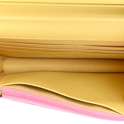 Chanel Lambskin Quilted Wallet On Chain WOC Pink Yellow 6 of 12