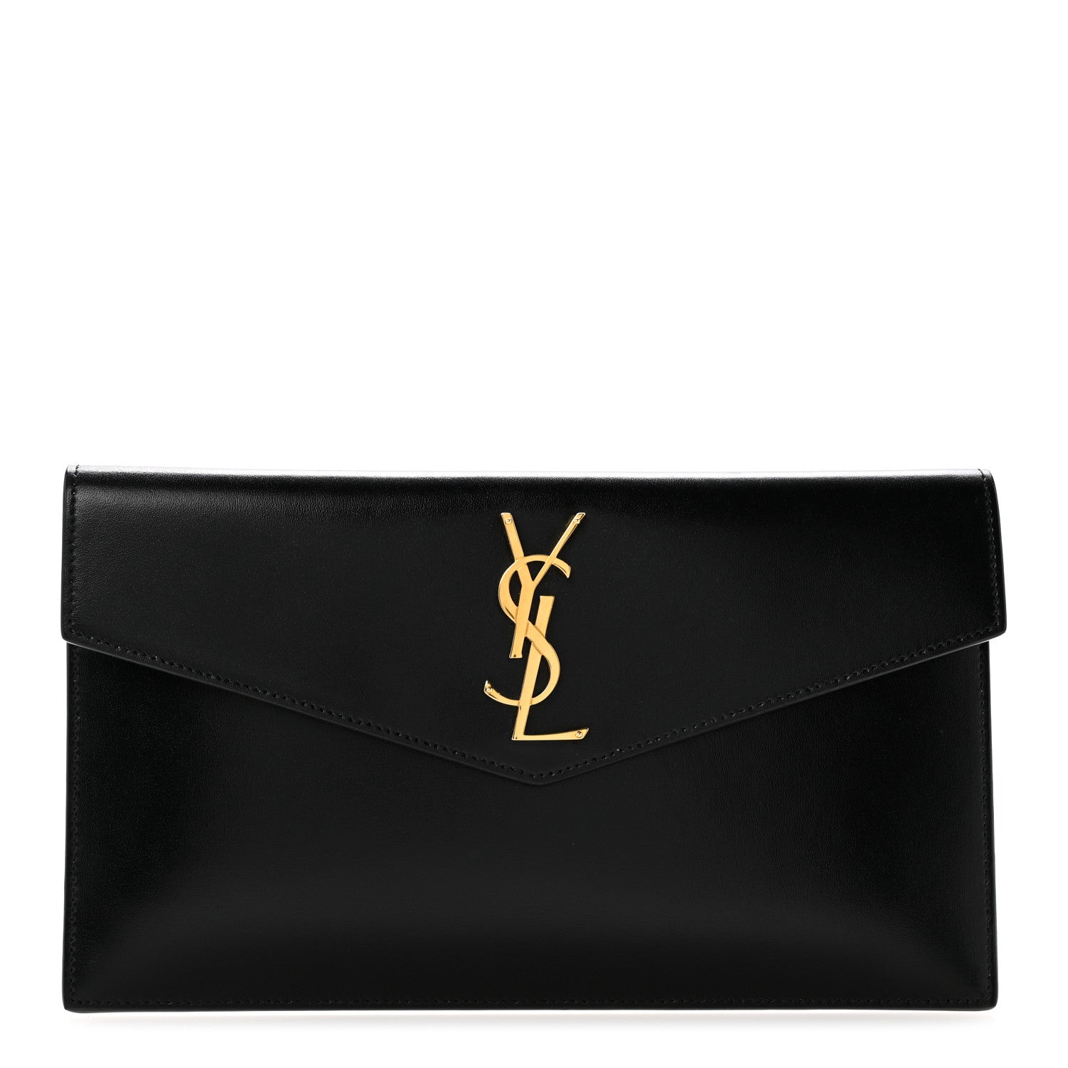 Saint Laurent Smooth Shiny Calfskin Monogram Uptown Pouch Black 1 of 11