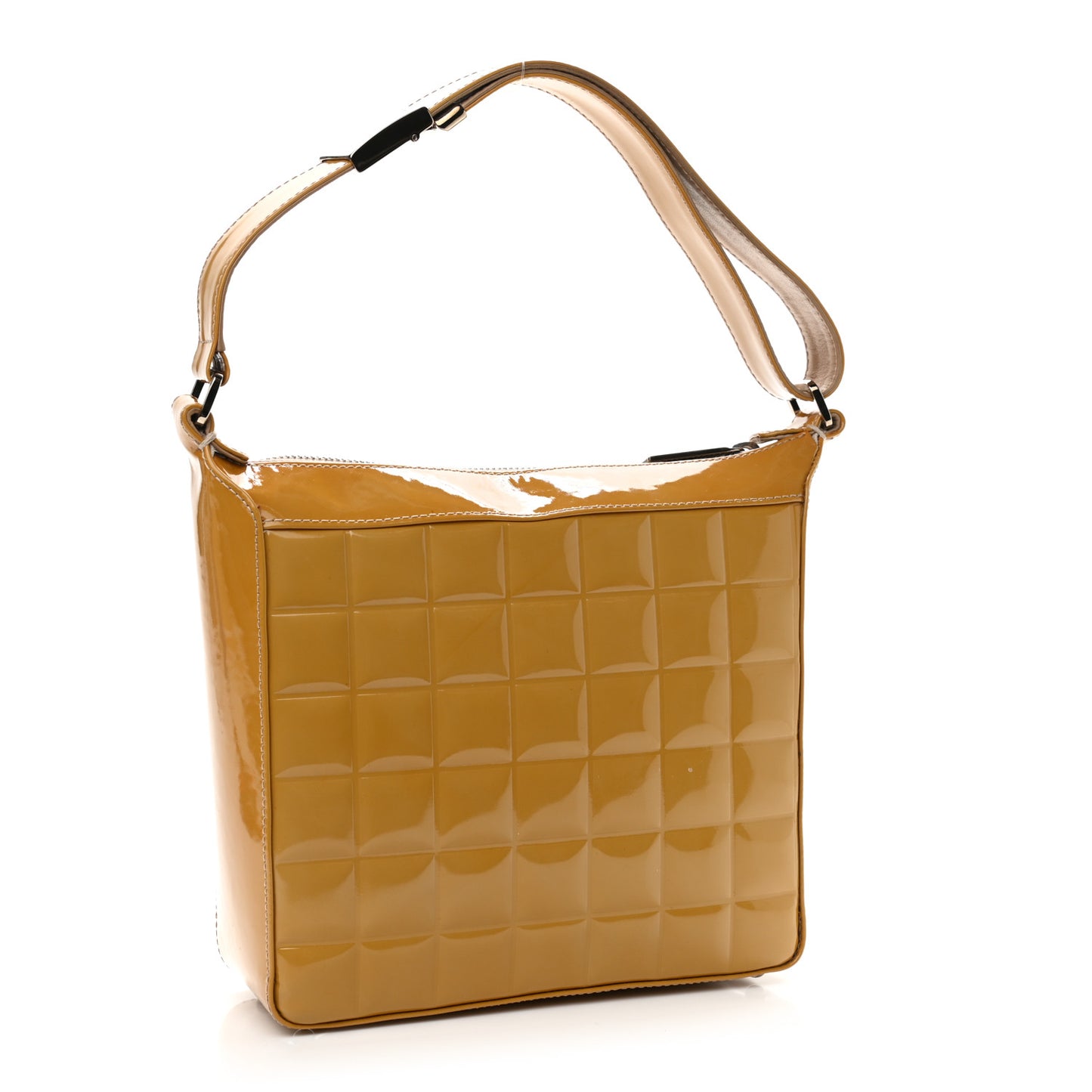 Patent Chocolate Bar Quilted Small Shoulder Bag Beige