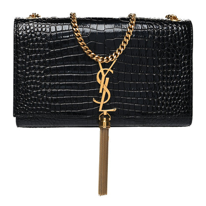 Saint Laurent Calfskin Crocodile Embossed Medium Classic Monogram Kate Tassel Satchel Black 1 of 10