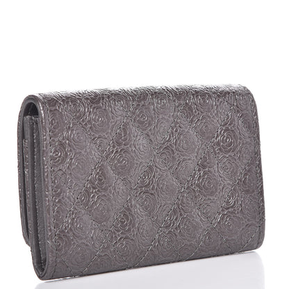 Chanel Metallic Camellia Calfskin Embossed Quilted Card Holder Grey 3 of 8