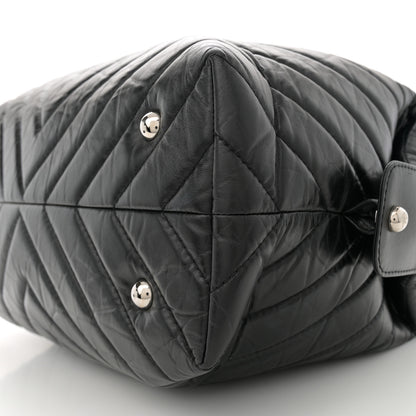 Chanel Aged Calfskin Chevron Quilted Bowling Bag Black 10 of 10