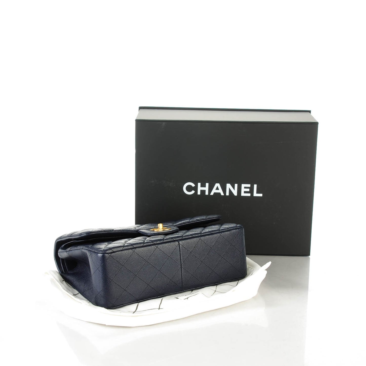 Caviar Quilted Jumbo Double Flap Navy Blue
