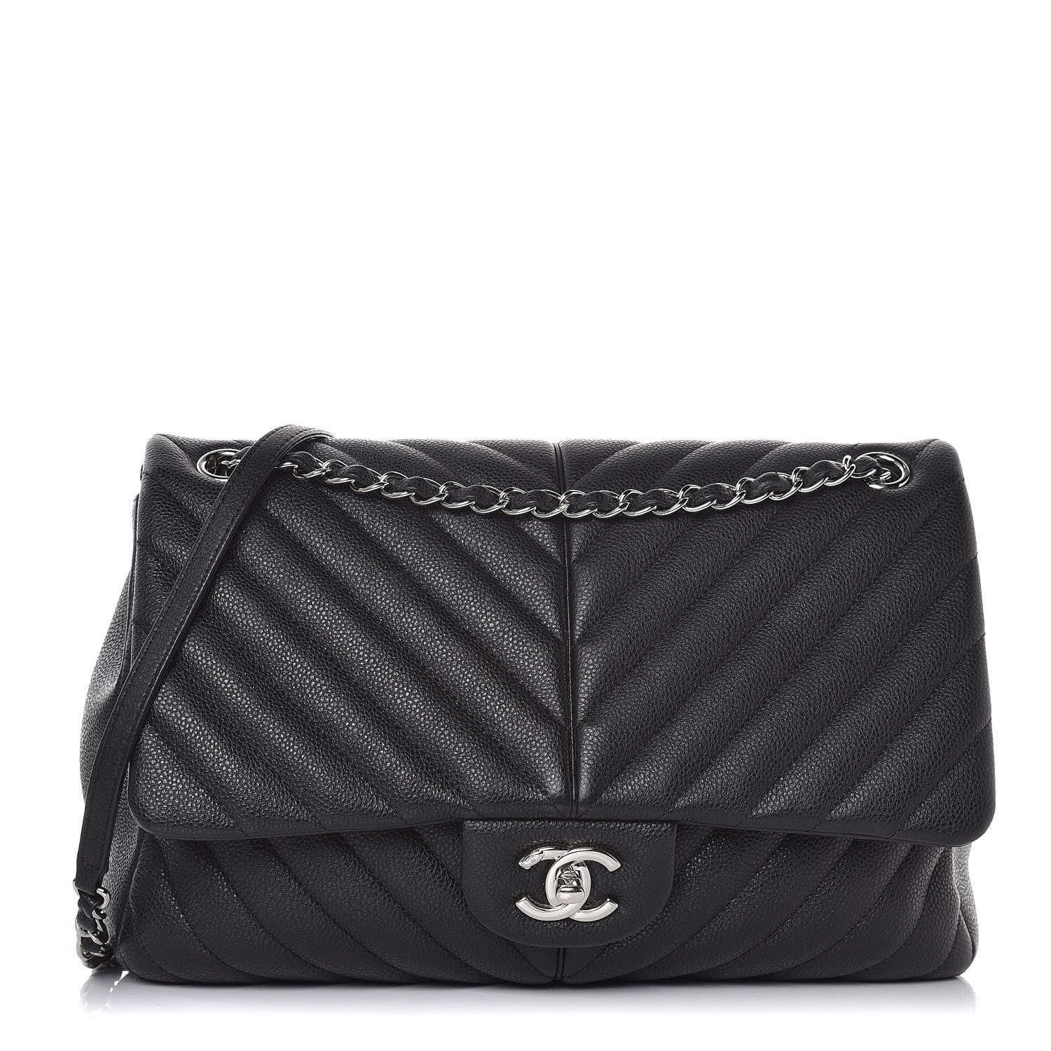 Chanel Caviar Chevron Quilted Large Puffy CC Flap Black 1 of 8