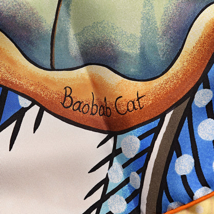 Hermes Silk Baobab Cat Scarf 90 White Bleu Jaune 6 of 7