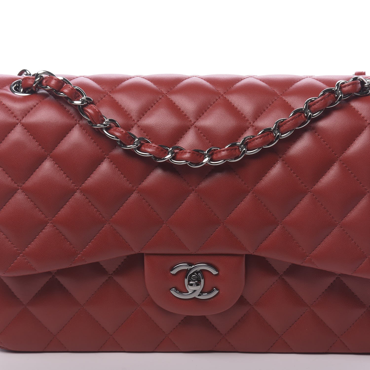 Chanel Lambskin Quilted Jumbo Double Flap Red 10 of 12