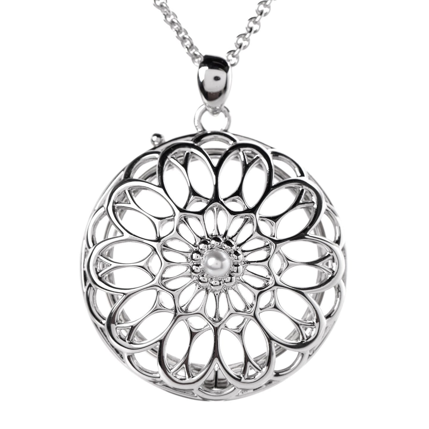 Akoya Pearl Loupe Magnifying Glass Pendant Necklace Silver