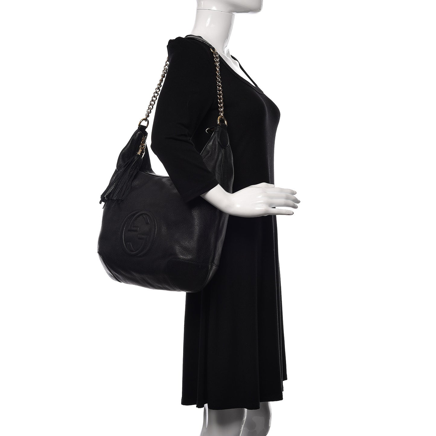 Pebbled Calfskin Medium Soho Chain Hobo Black