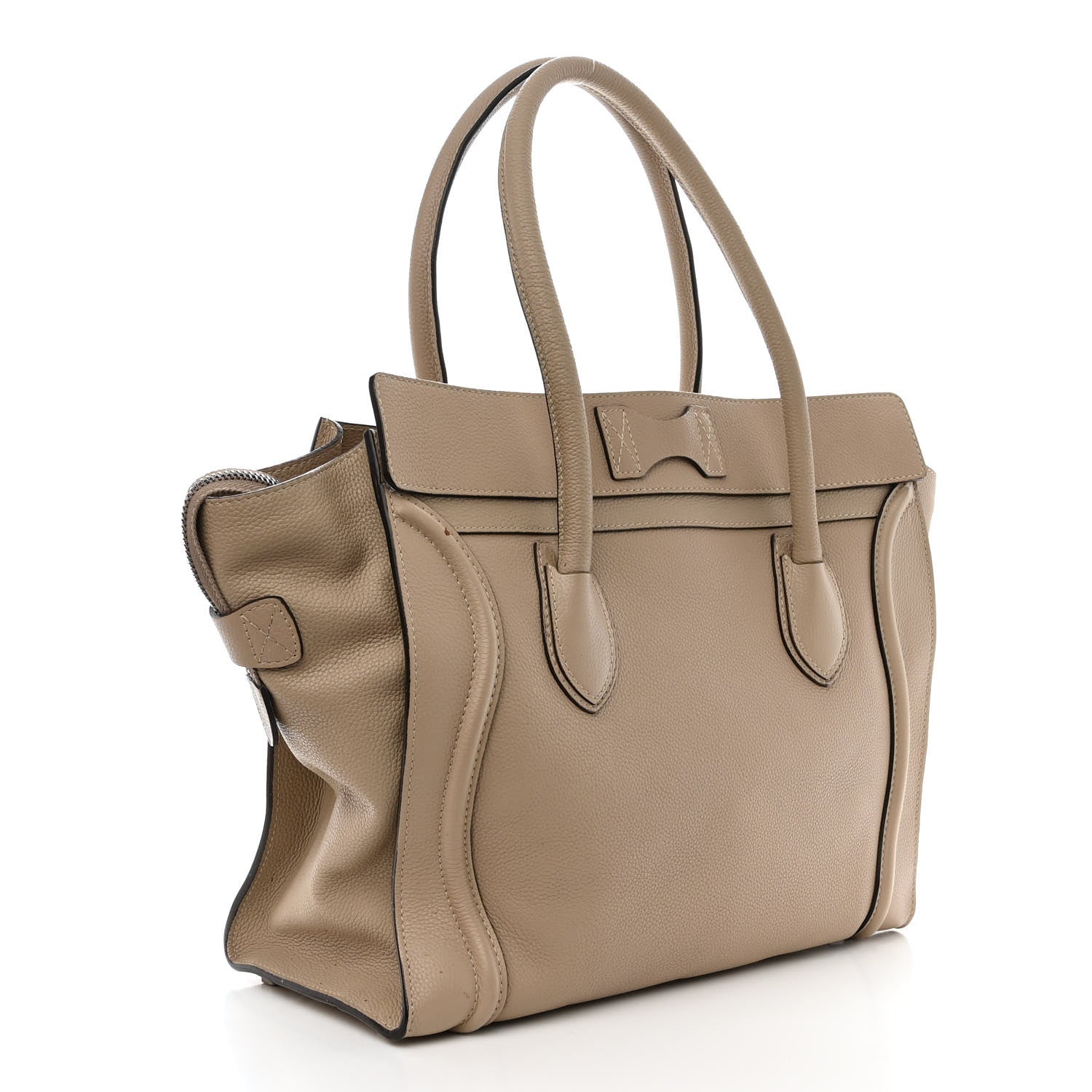 Celine Drummed Calfskin Shoulder Luggage Dune 3 of 13