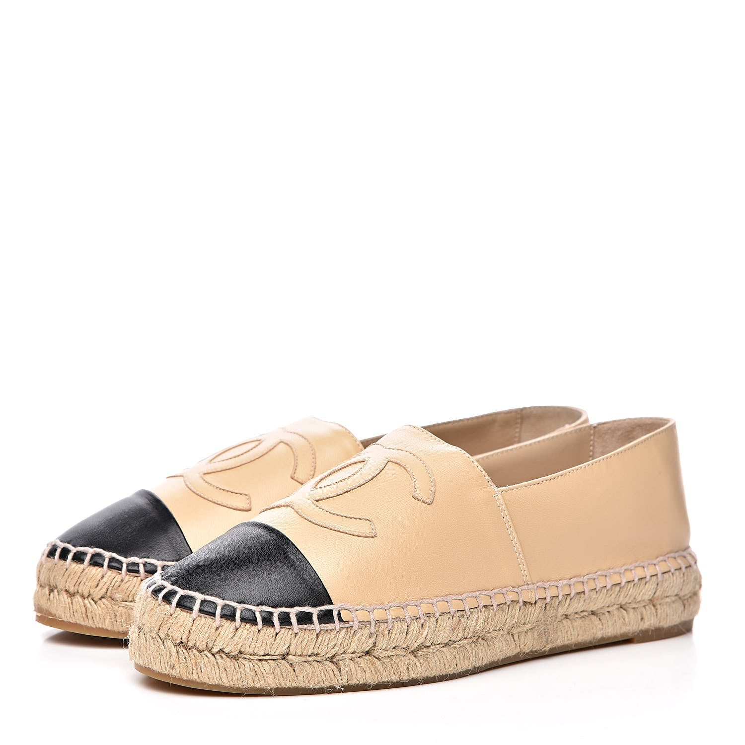 Chanel Lambskin CC Espadrilles 38 Beige Black 3 of 10