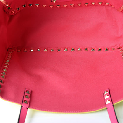Valentino Garavani Canvas Small Rockstud Reversible Tote Pink Yellow 7 of 16