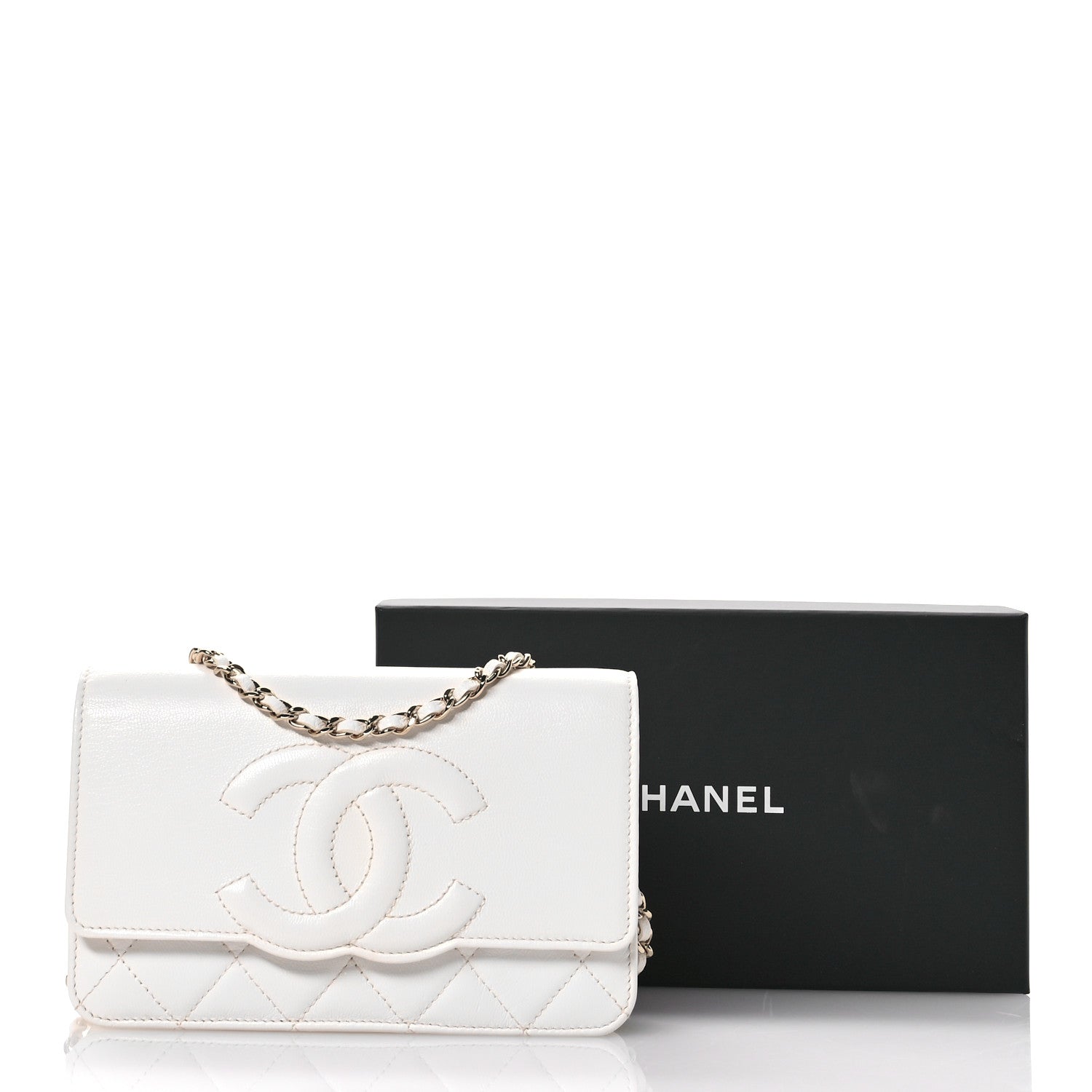 Chanel Goatskin Quilted Timeless CC Wallet On Chain WOC White 12 of 12