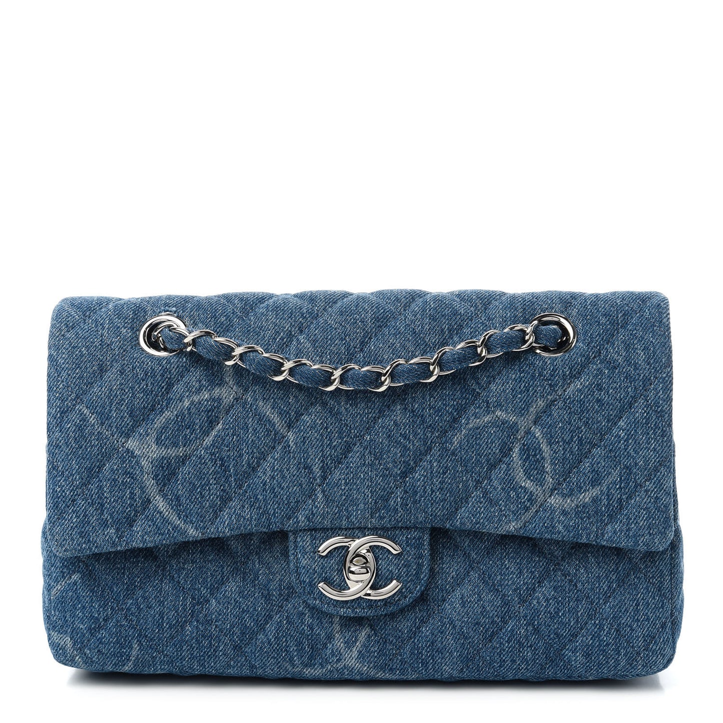 Denim Quilted CC Print Medium Single Flap Blue