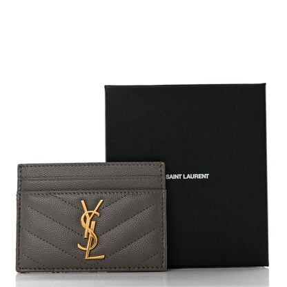 Saint Laurent Grain De Poudre Matelasse Chevron Monogram Credit Card Case Fog 8 of 8