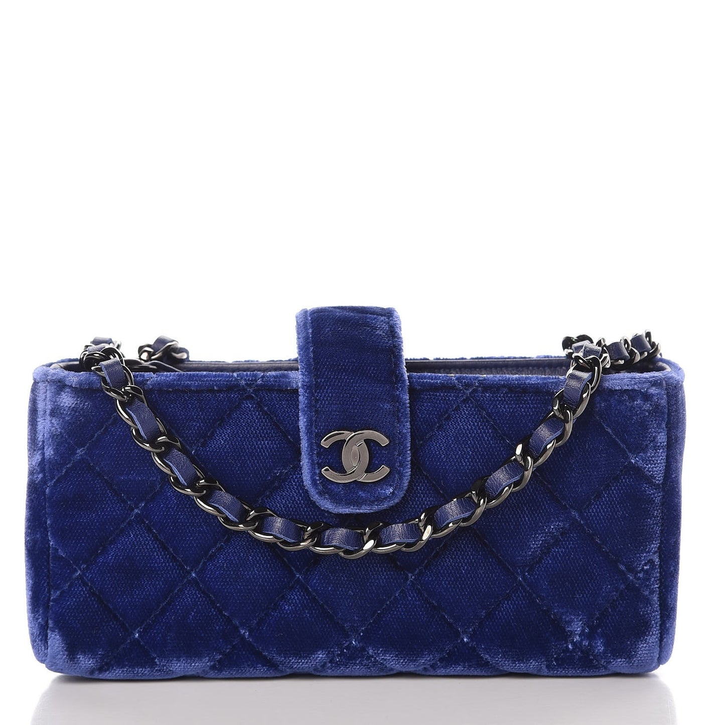 Velvet Quilted Mini Phone Holder Crossbody Bag Blue