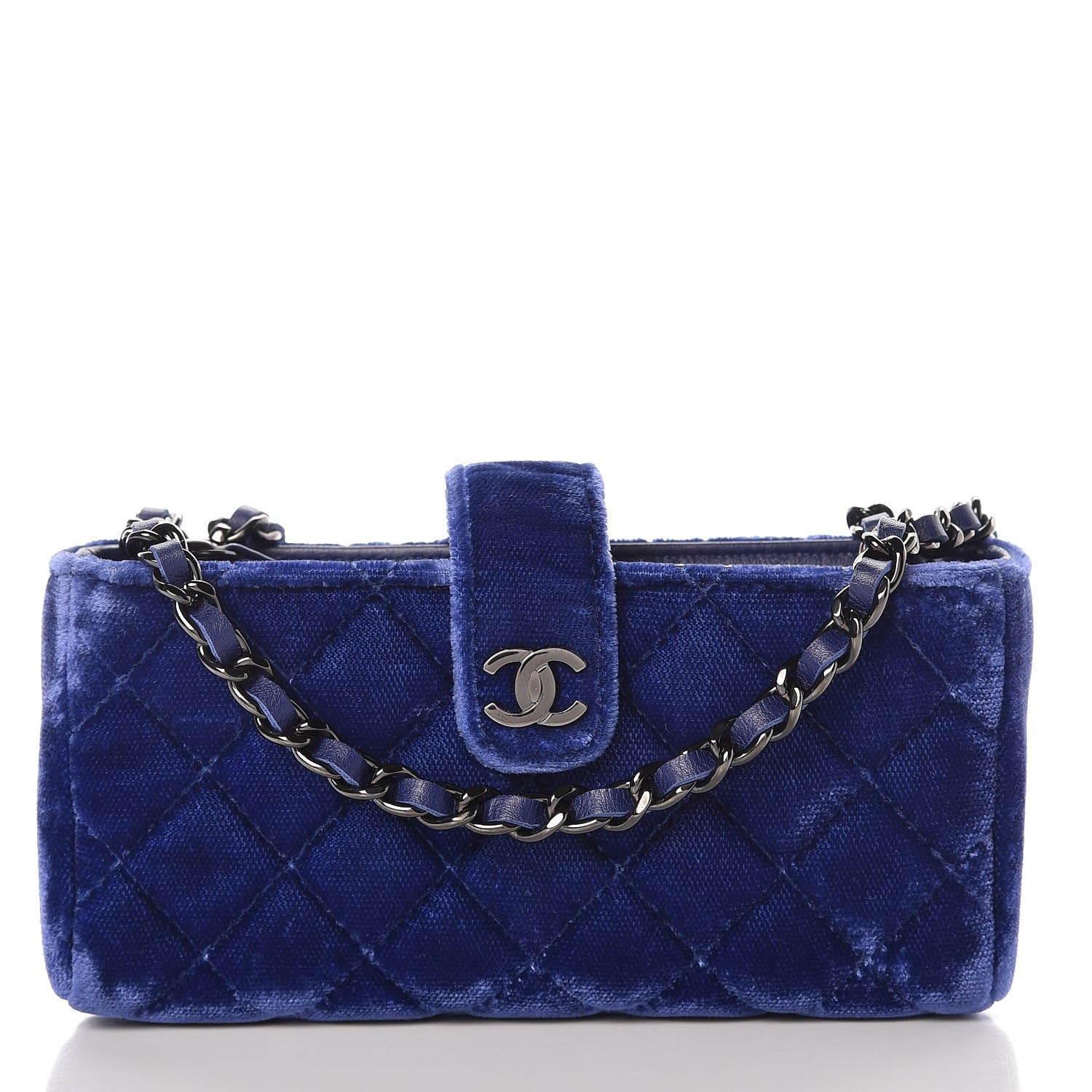 Chanel Velvet Quilted Mini Phone Holder Crossbody Bag Blue 1 of 8