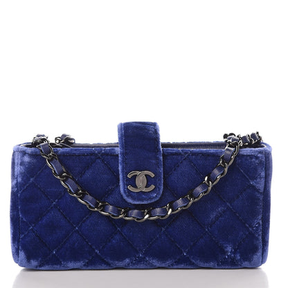 Chanel Velvet Quilted Mini Phone Holder Crossbody Bag Blue 1 of 8