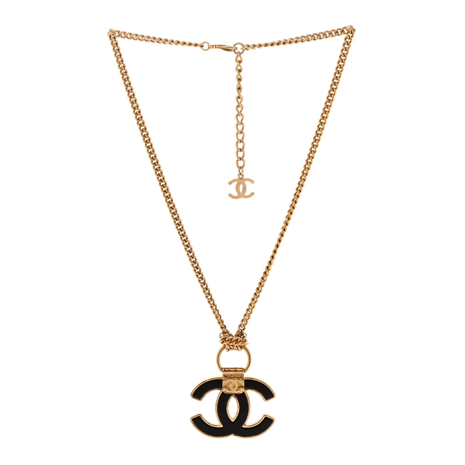 Chanel Metal Resin CC Pendant Necklace Gold 3 of 6