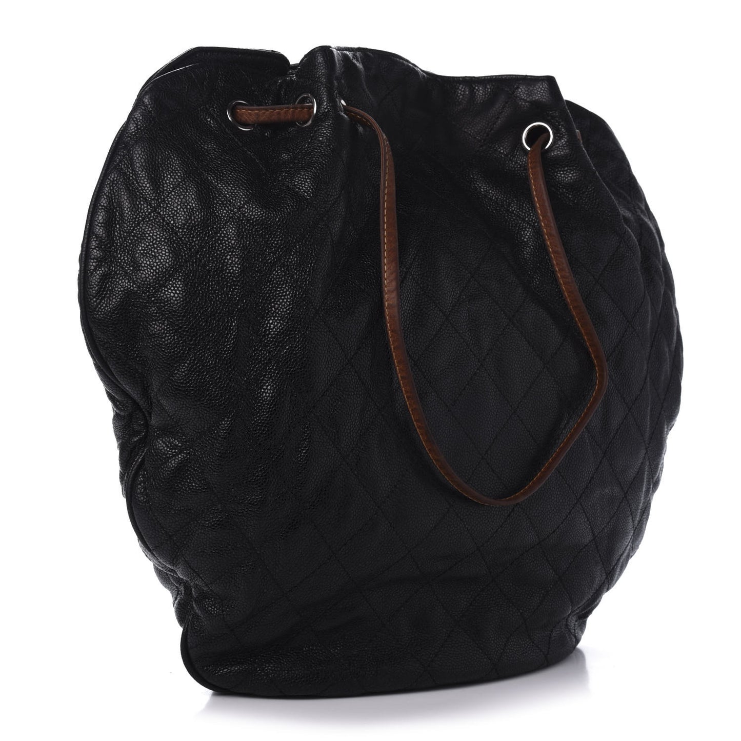 Crumpled Grained Calfskin Drawstring Tote Black