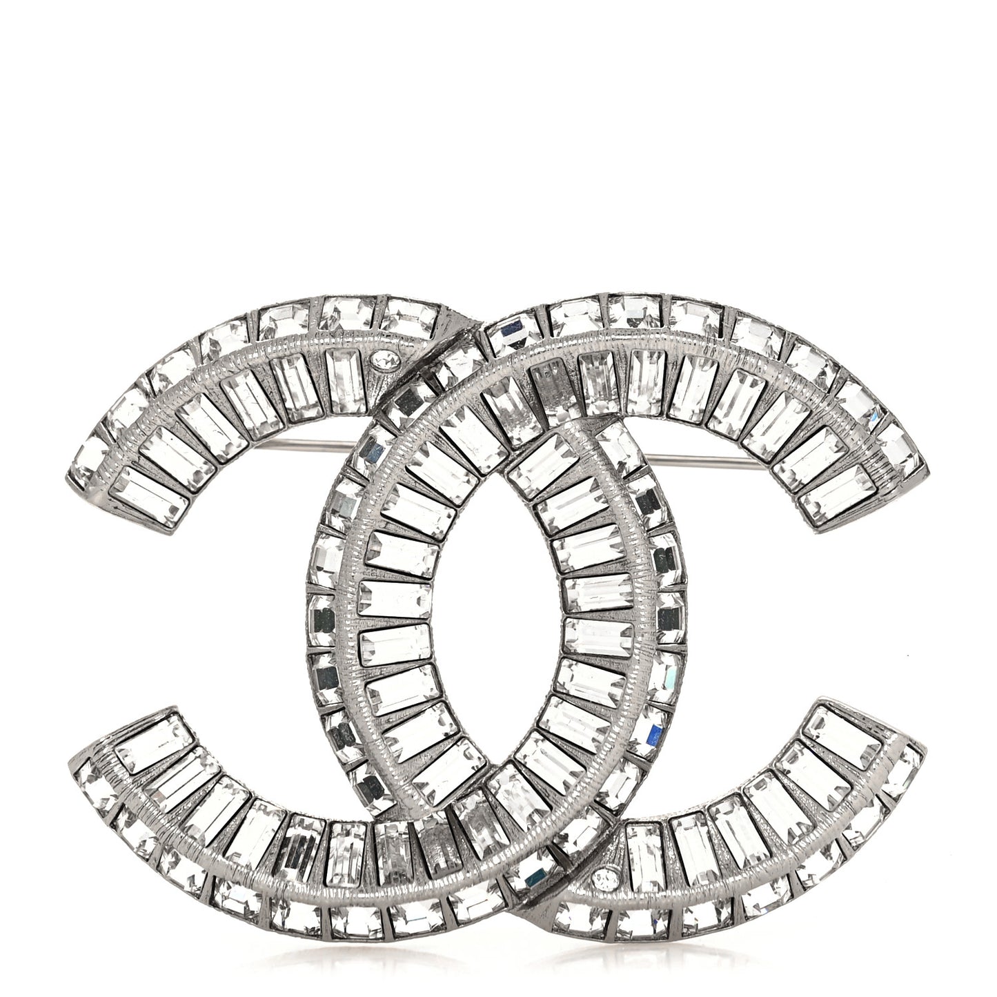 Baguette Crystal CC Brooch Silver