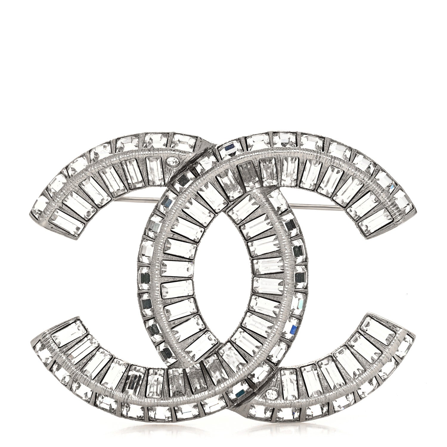 Chanel Baguette Crystal CC Brooch Silver 1 of 4