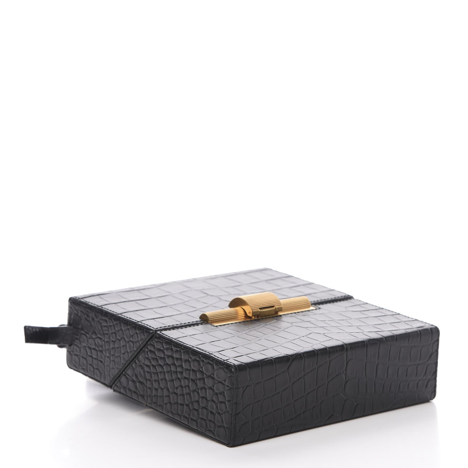 Bottega Veneta Calfskin Crocodile Embossed Daisey Box Clutch Black 4 of 11
