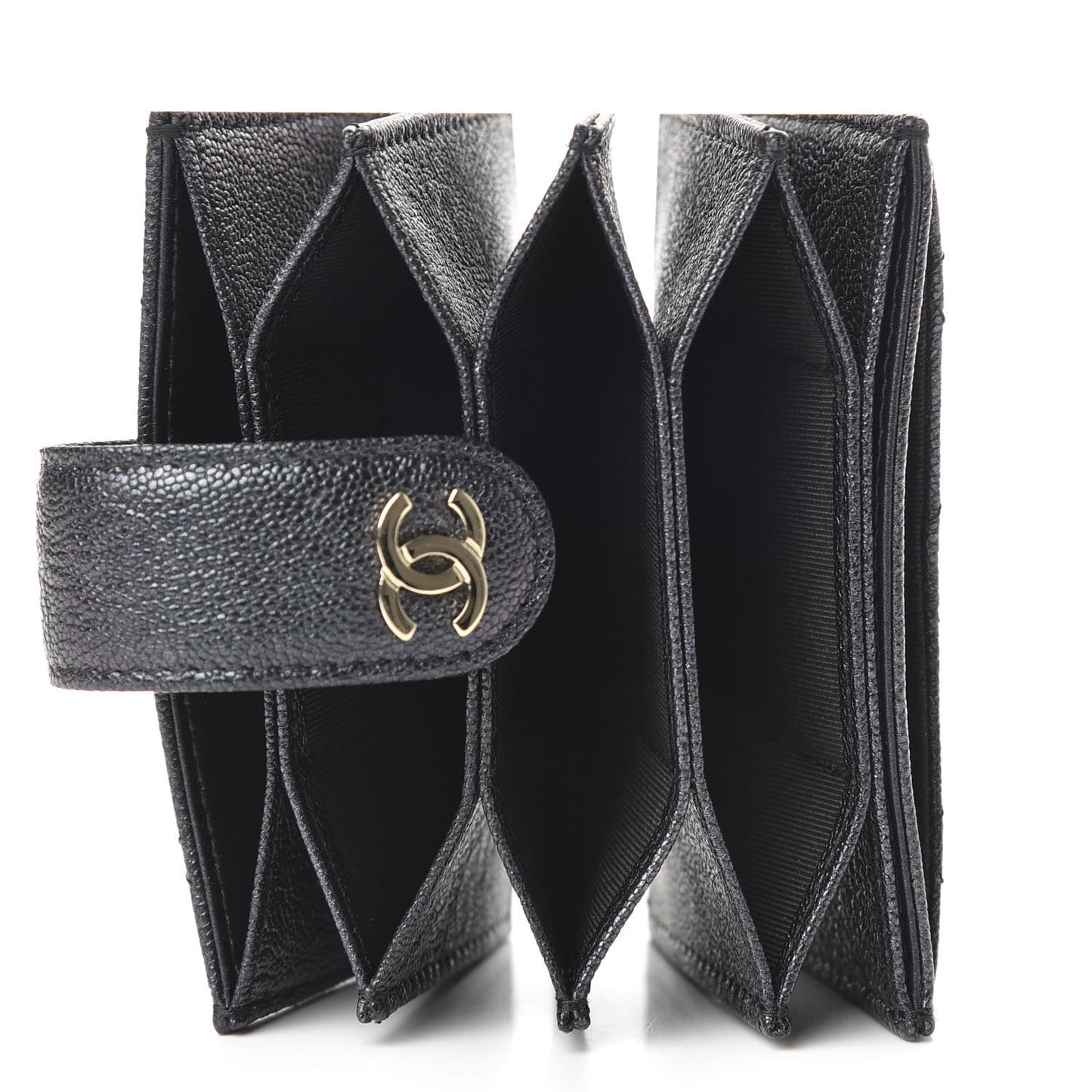 Iridescent Caviar Quilted Gusseted Card Holder Black