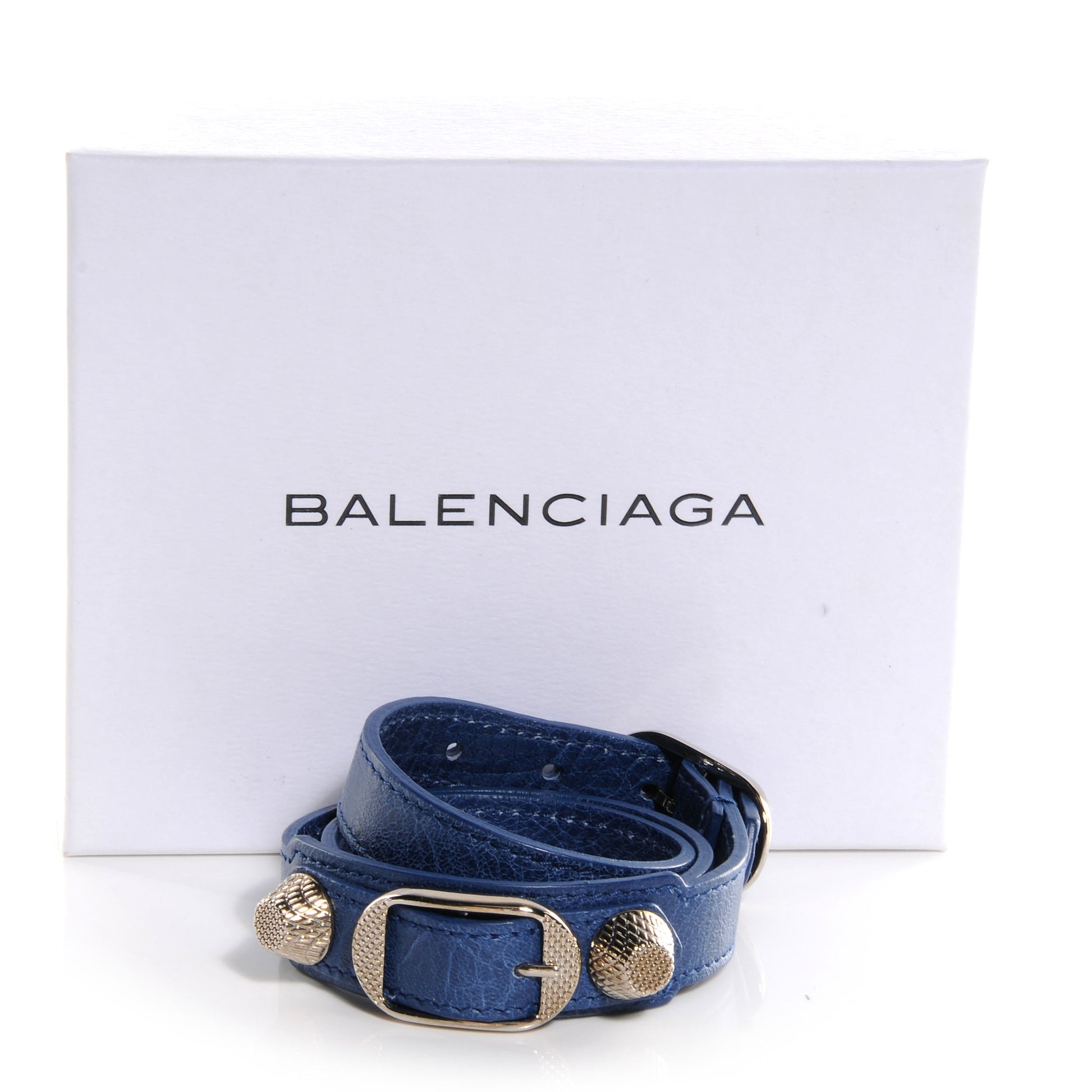 Balenciaga Agneau Giant 12 Silver Hardware Triple Tour Bracelet Small Bleu Cobalt 4 of 8