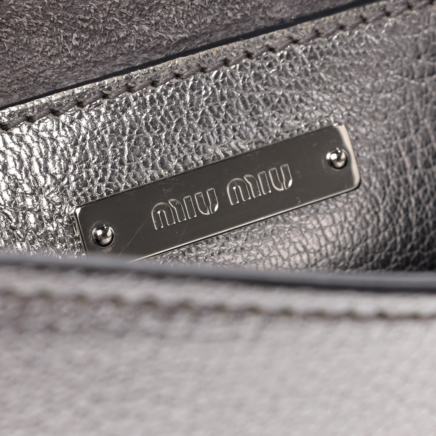 Miu Miu Metallic Goatskin Madras Mini Miu Logo Shoulder Bag Cromo 7 of 8