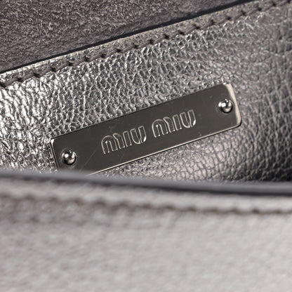 Miu Miu Metallic Goatskin Madras Mini Miu Logo Shoulder Bag Cromo 7 of 8