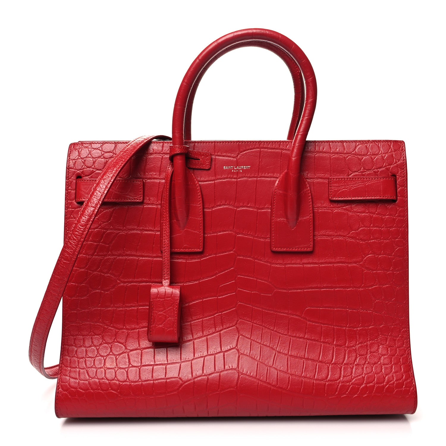 Saint Laurent Calfskin Crocodile Embossed Small Sac De Jour Eros Red 1 of 15