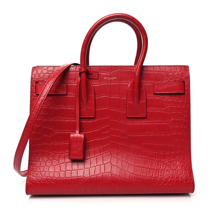 Saint Laurent Calfskin Crocodile Embossed Small Sac De Jour Eros Red 1 of 15