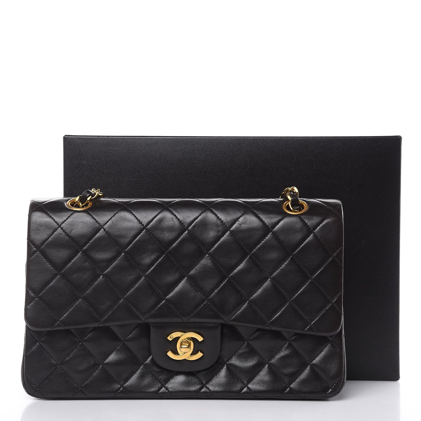 Lambskin Quilted Medium Double Flap Black