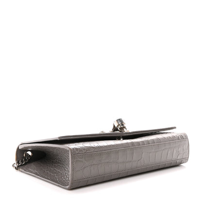 Saint Laurent Calfskin Crocodile Embossed Medium Classic Monogram Kate Tassel Satchel Fog 4 of 9