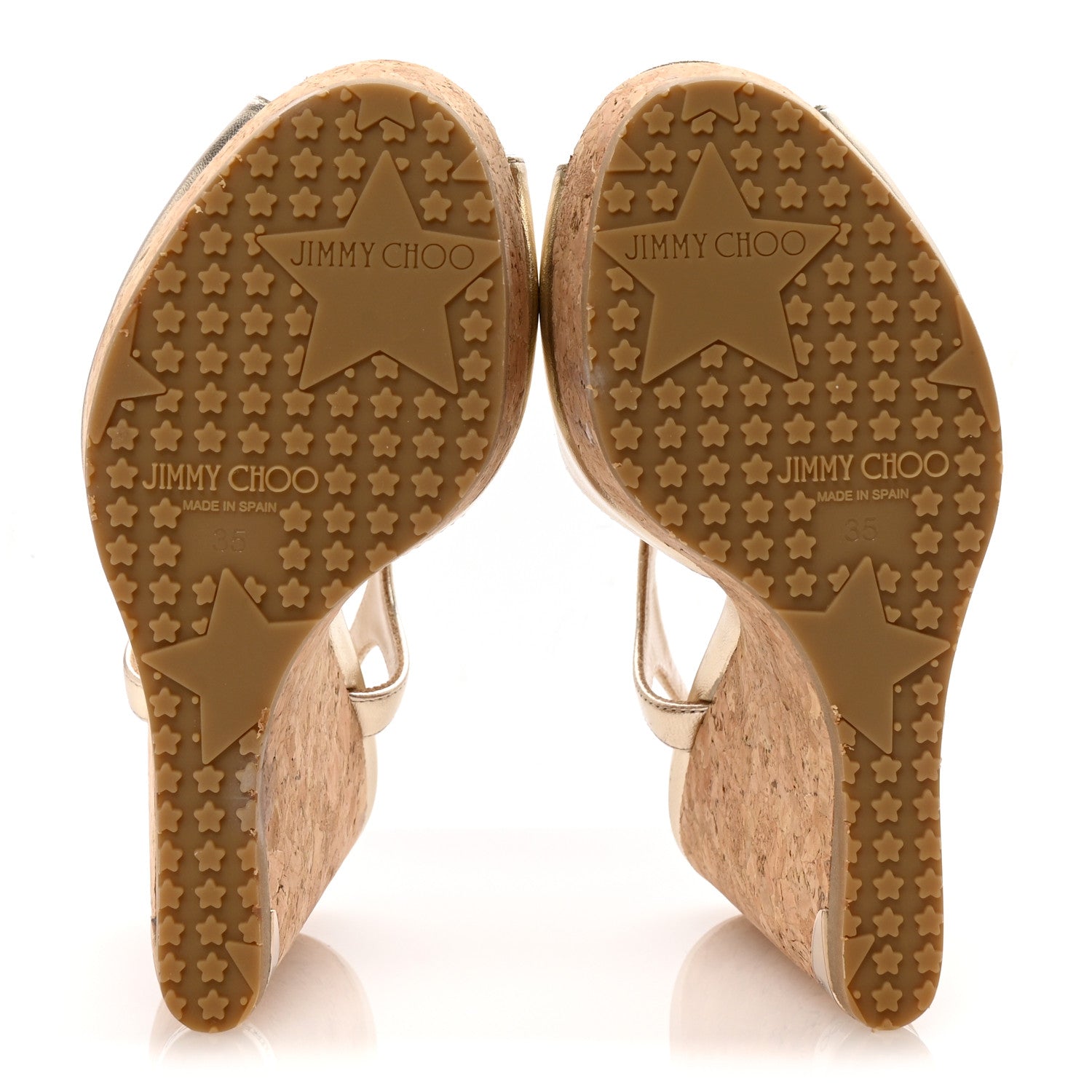 Jimmy Choo Metallic Nappa Cork Perla 120 Wedge Sandals 35 Champagne 6 of 9