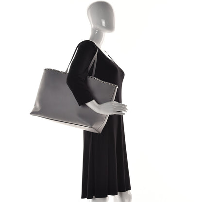 Valentino Garavani Grained Calfskin Rockstud Shoulder Tote Pastel Grey 2 of 11