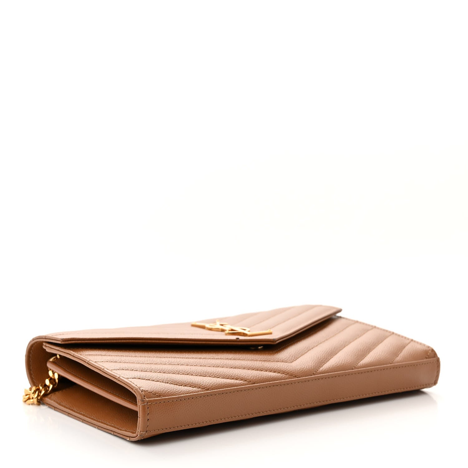 Saint Laurent Grain De Poudre Matelasse Chevron Monogram Chain Wallet Natural Dark 4 of 11