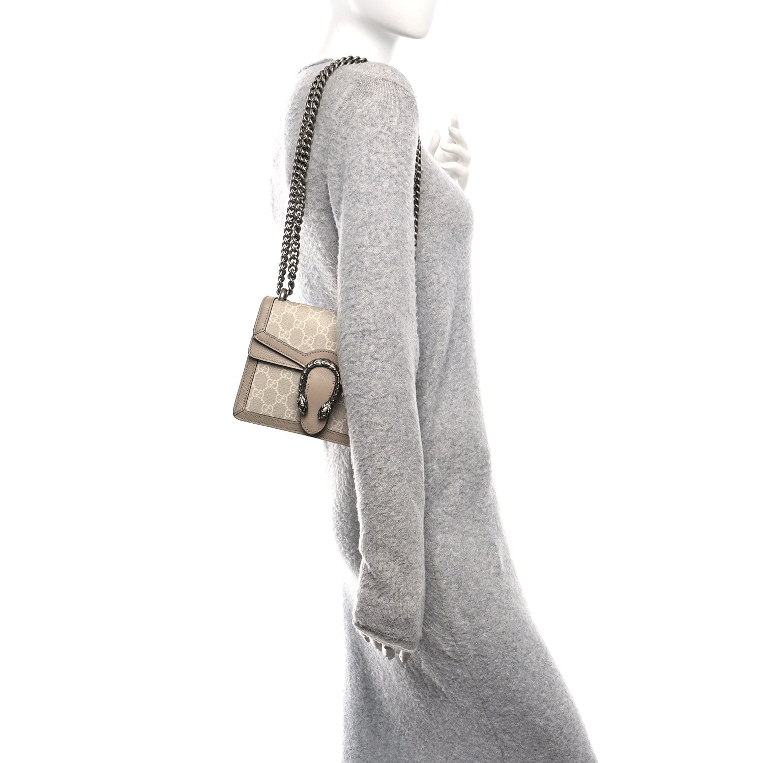 Gucci GG Supreme Monogram Textured Dollar Calfskin Mini Dionysus Shoulder Bag Beige Mystic White Oatmeal 2 of 11