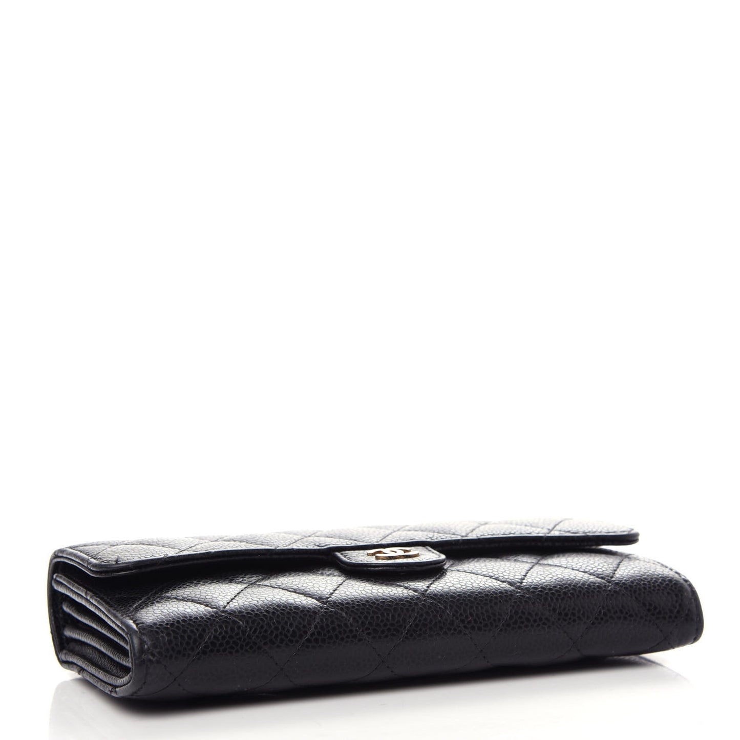 Caviar Quilted Large Gusset Flap Wallet Black
