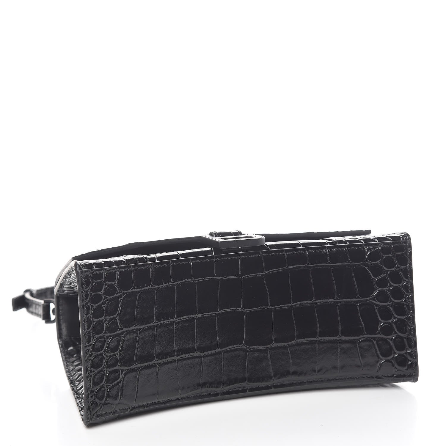 Balenciaga Shiny Calfskin Monochrome Crocodile Embossed Small Hourglass Top Handle Bag Black 4 of 12