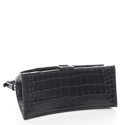 Balenciaga Shiny Calfskin Monochrome Crocodile Embossed Small Hourglass Top Handle Bag Black 4 of 12