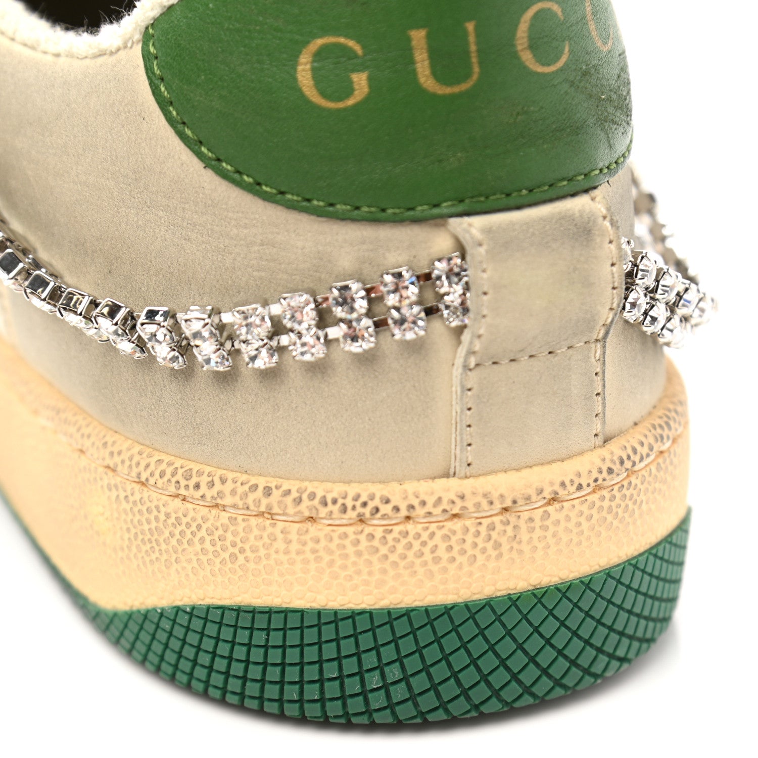 Gucci Nubuck Calfskin Web Removable Crystals Mens Screener Sneakers 39 Dusty Milk New Mystic White 10 of 12