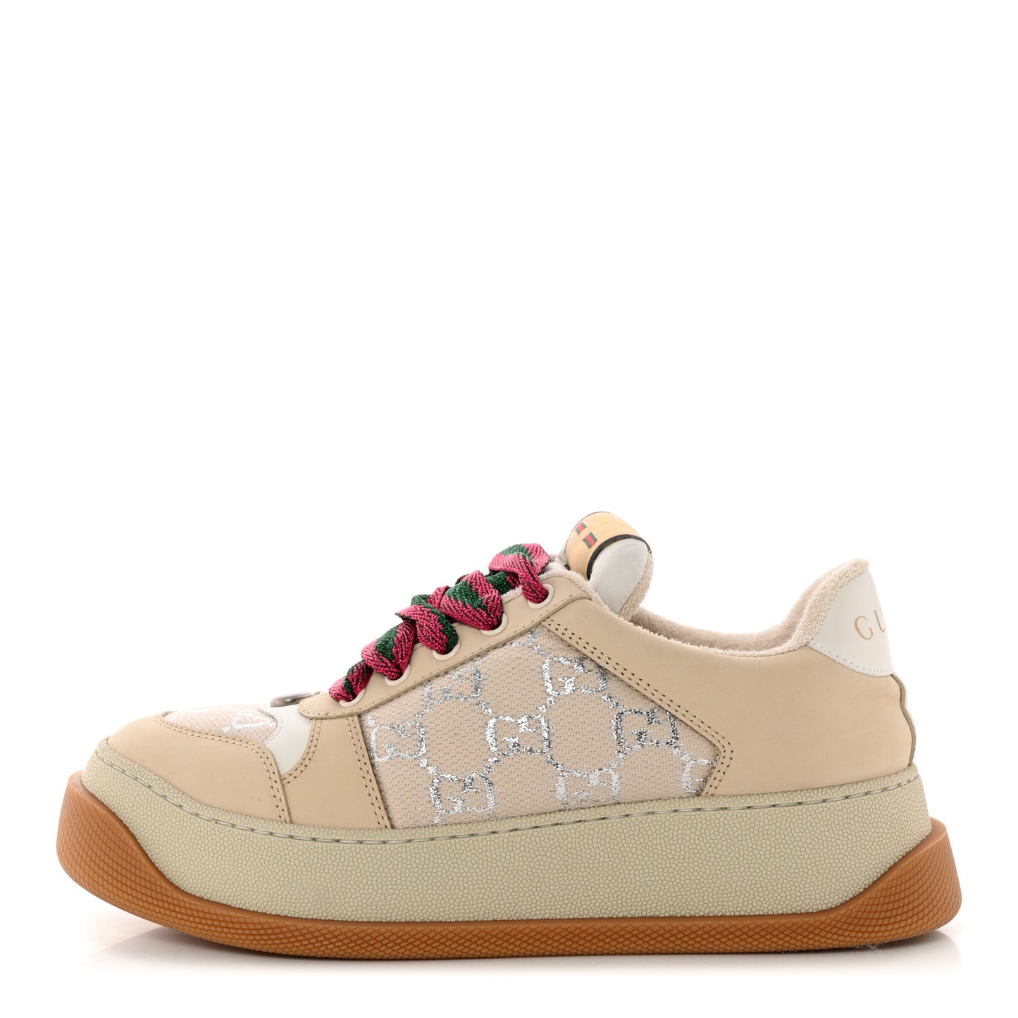 Lame Canvas Nubuck GG Monogram Womens Screener 50mm Sneakers 38 Gardenia Silver Dusty Milk White Mystic White