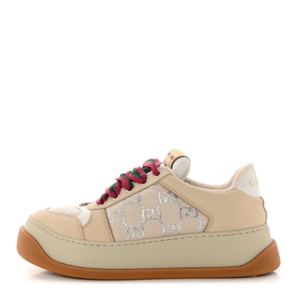 Gucci Lame Canvas Nubuck GG Monogram Womens Screener 50mm Sneakers 38 Gardenia Silver Dusty Milk White Mystic White 1 of 9