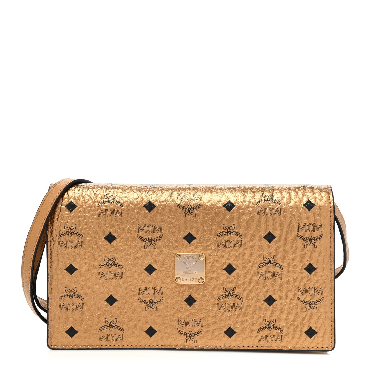 Metallic Visetos Crossbody Wallet Gold