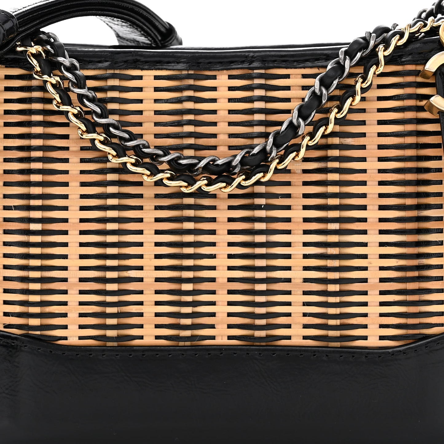 Rattan Calfskin Small Gabrielle Hobo Beige Black