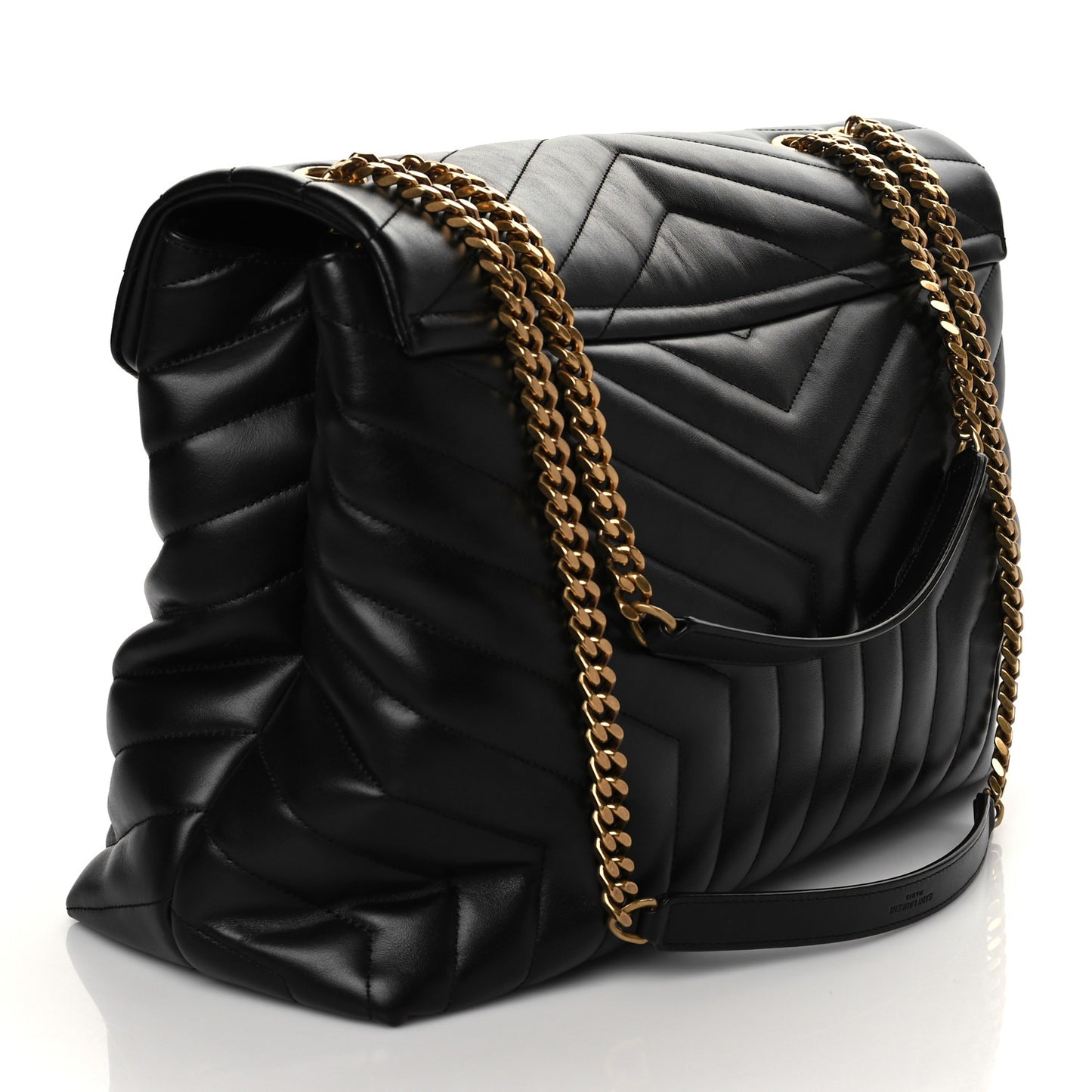 Calfskin Y Quilted Monogram Large Loulou Chain Satchel Black