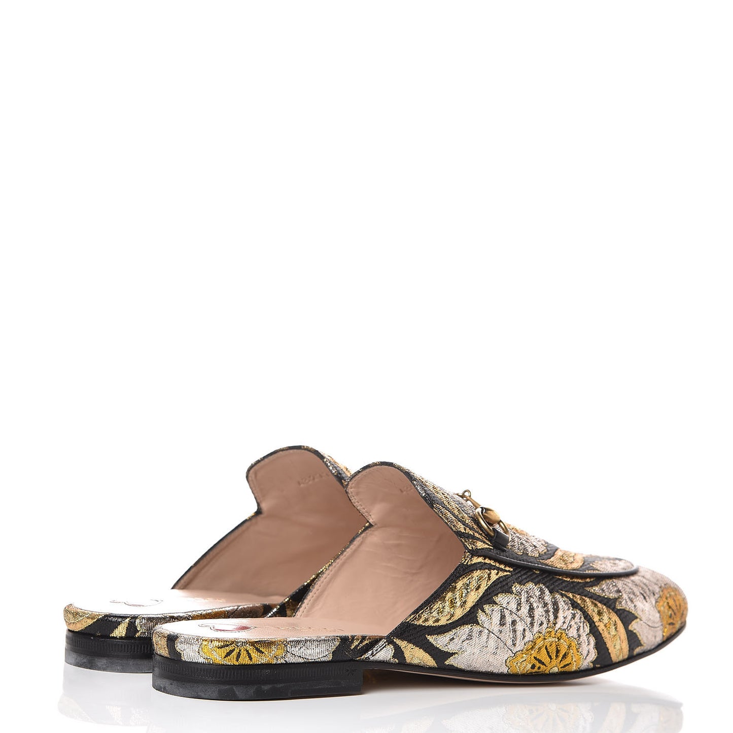 Jacquard Floral Womens Princetown Slippers 40 Oro Black