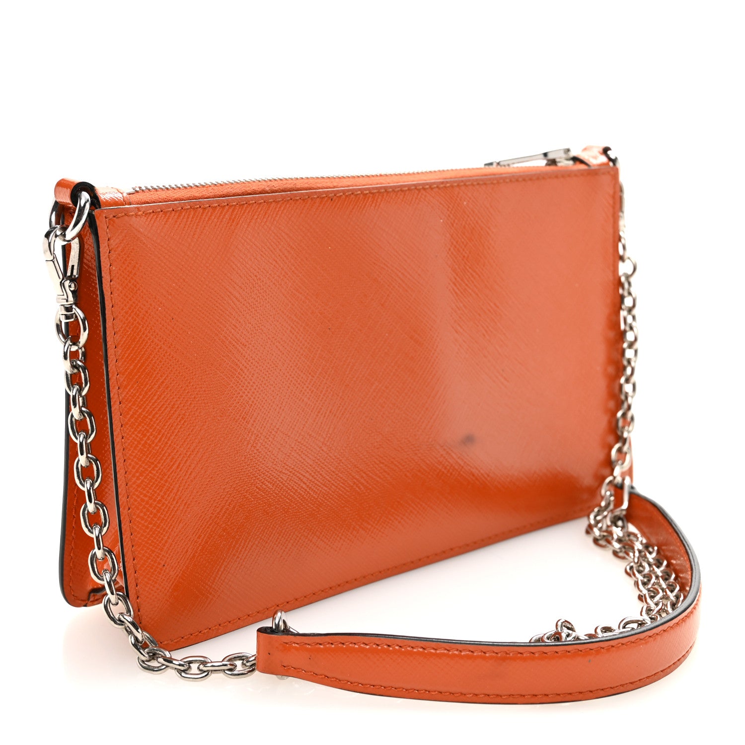 Prada Saffiano Vernice Chain Crossbody Bag Papaya 1875323